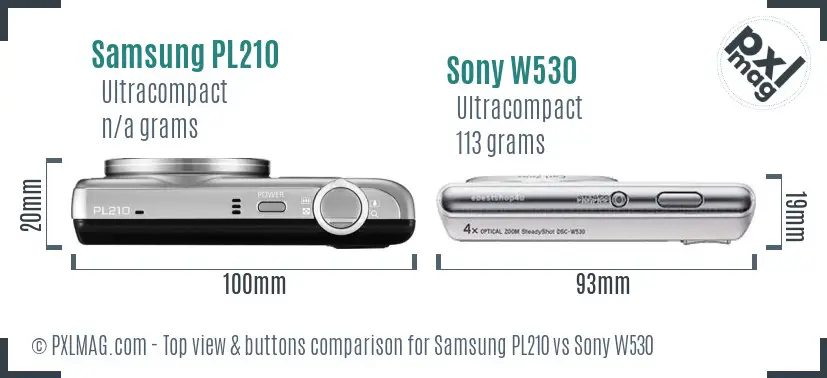 Samsung PL210 vs Sony W530 top view buttons comparison Samsung PL210 vs Sony W530 top view buttons comparison