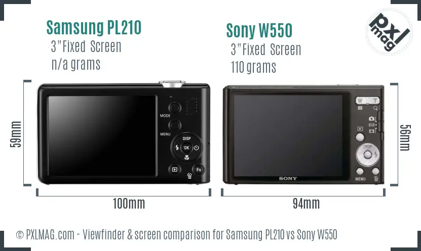Samsung PL210 vs Sony W550 Screen and Viewfinder comparison