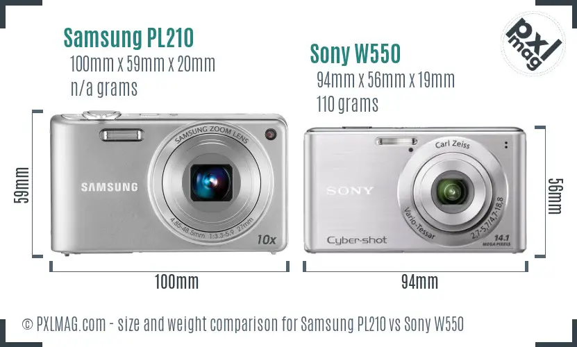 Samsung PL210 vs Sony W550 size comparison