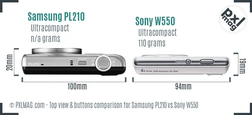 Samsung PL210 vs Sony W550 top view buttons comparison