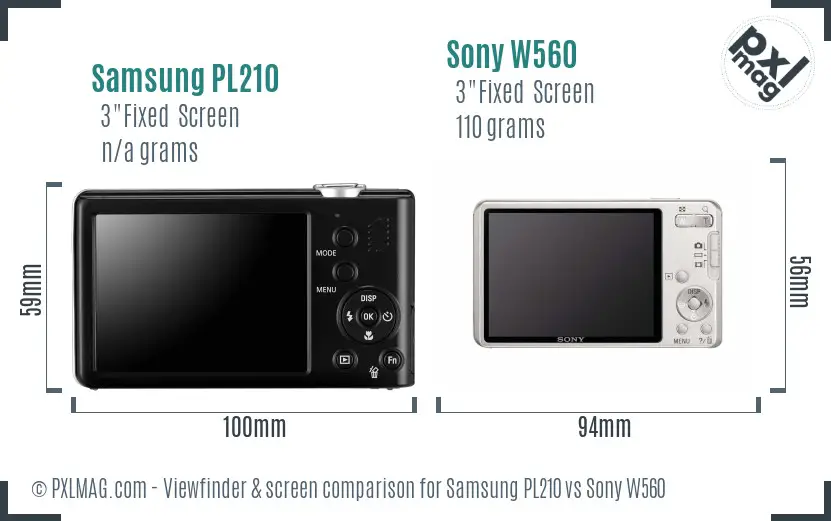 Samsung PL210 vs Sony W560 Screen and Viewfinder comparison