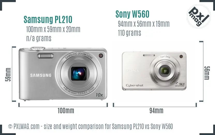 Samsung PL210 vs Sony W560 size comparison