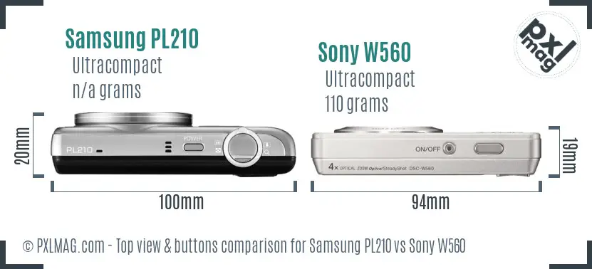 Samsung PL210 vs Sony W560 top view buttons comparison