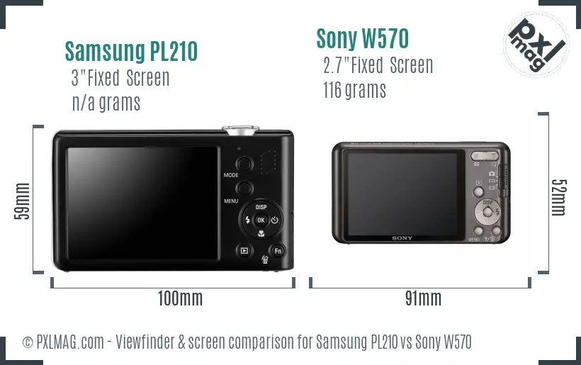 Samsung PL210 vs Sony W570 Screen and Viewfinder comparison