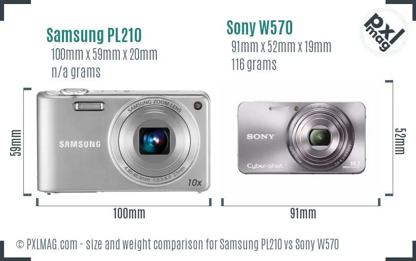 Samsung PL210 vs Sony W570 size comparison