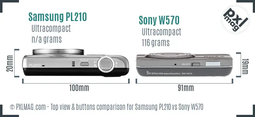 Samsung PL210 vs Sony W570 top view buttons comparison