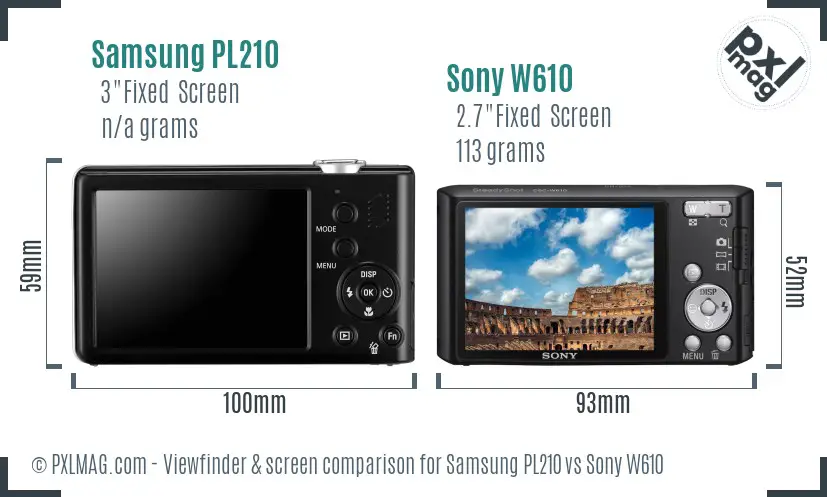Samsung PL210 vs Sony W610 Screen and Viewfinder comparison