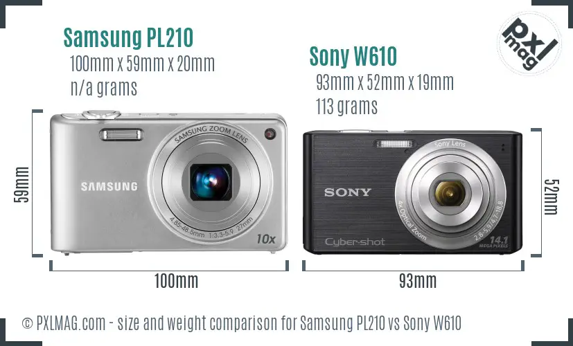 Samsung PL210 vs Sony W610 size comparison