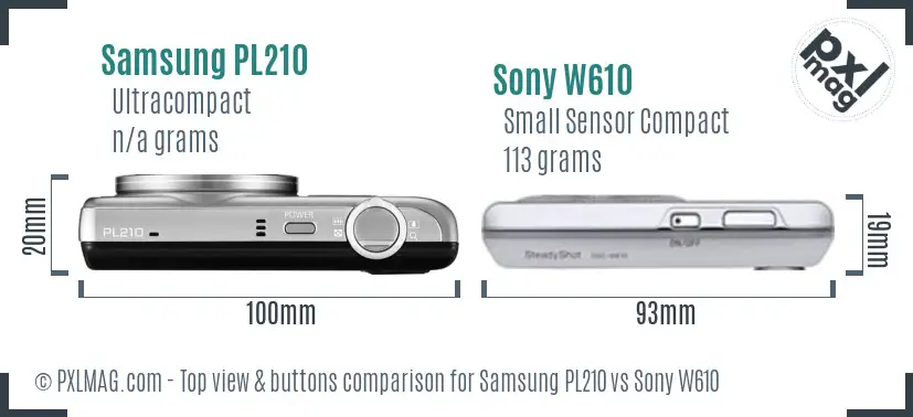 Samsung PL210 vs Sony W610 top view buttons comparison