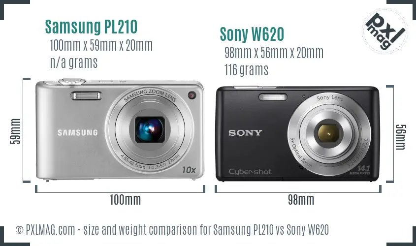 Samsung PL210 vs Sony W620 size comparison