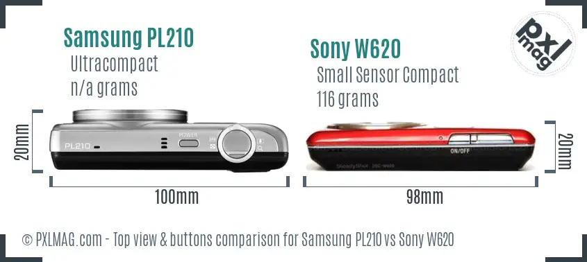 Samsung PL210 vs Sony W620 top view buttons comparison