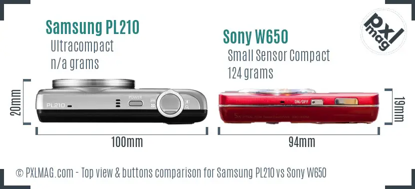 Samsung PL210 vs Sony W650 top view buttons comparison Samsung PL210 vs Sony W650 top view buttons comparison