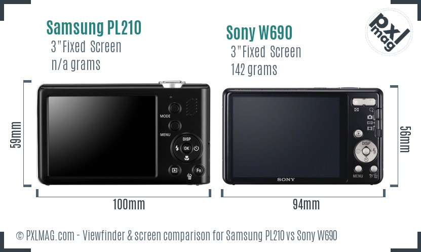 Samsung PL210 vs Sony W690 Screen and Viewfinder comparison