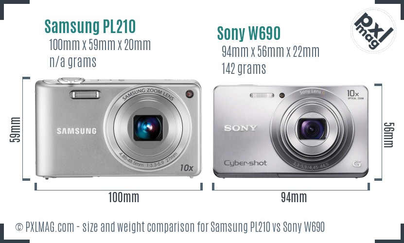 Samsung PL210 vs Sony W690 size comparison