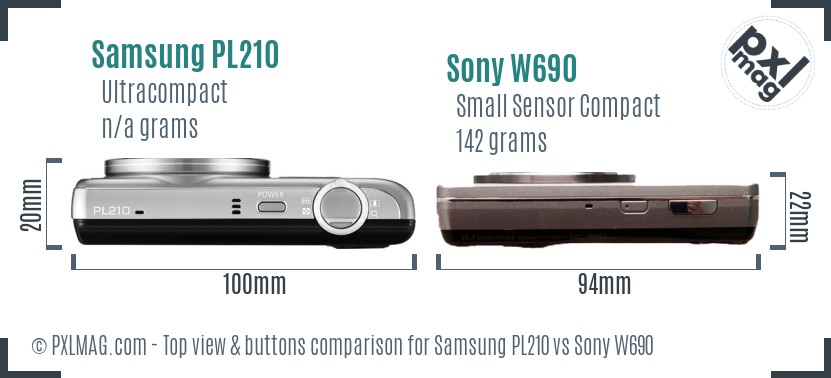 Samsung PL210 vs Sony W690 top view buttons comparison