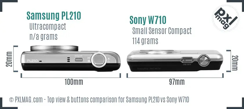 Samsung PL210 vs Sony W710 top view buttons comparison Samsung PL210 vs Sony W710 top view buttons comparison