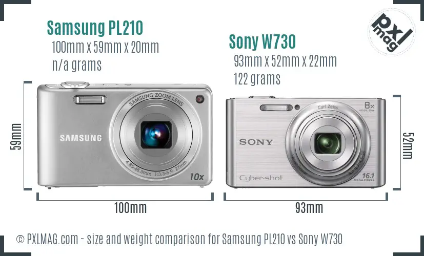 Samsung PL210 vs Sony W730 size comparison Samsung PL210 vs Sony W730 size comparison