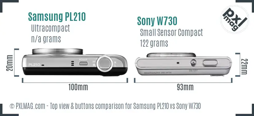 Samsung PL210 vs Sony W730 top view buttons comparison Samsung PL210 vs Sony W730 top view buttons comparison