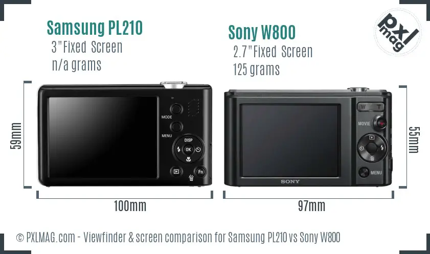 Samsung PL210 vs Sony W800 Screen and Viewfinder comparison