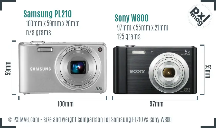 Samsung PL210 vs Sony W800 size comparison