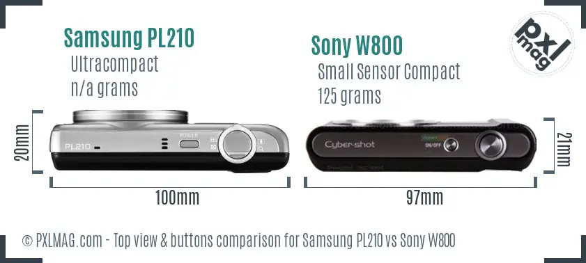 Samsung PL210 vs Sony W800 top view buttons comparison