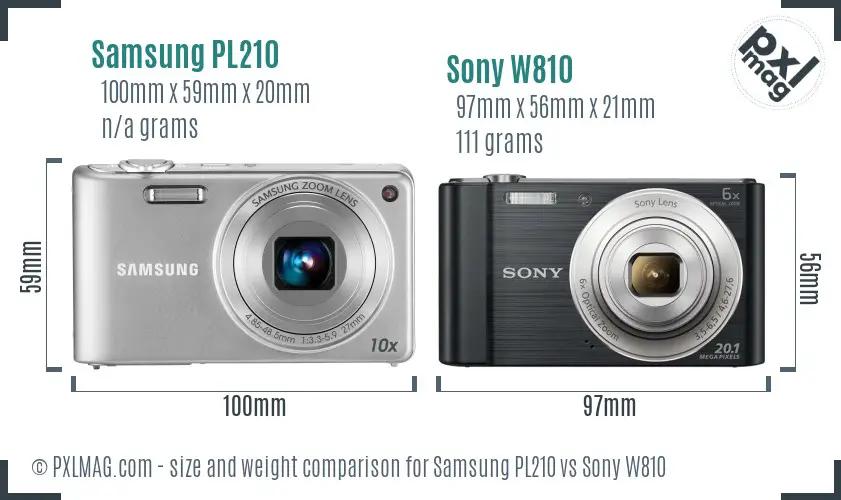 Samsung PL210 vs Sony W810 size comparison Samsung PL210 vs Sony W810 size comparison