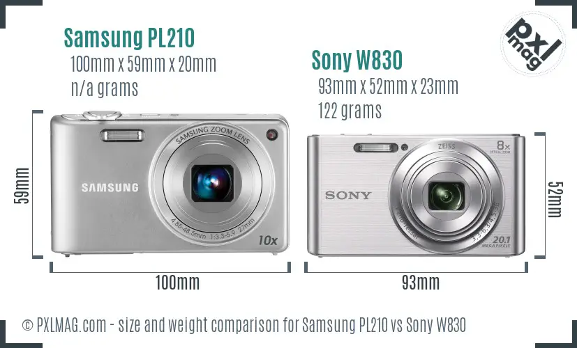 Samsung PL210 vs Sony W830 size comparison