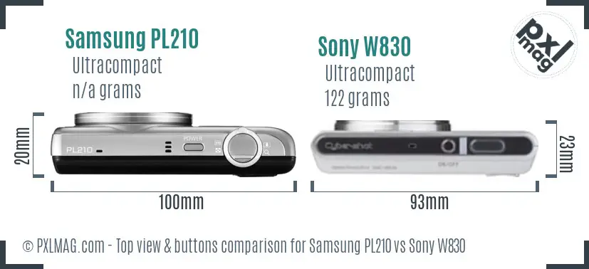 Samsung PL210 vs Sony W830 top view buttons comparison