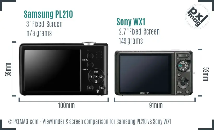 Samsung PL210 vs Sony WX1 Screen and Viewfinder comparison