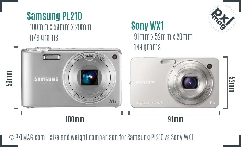 Samsung PL210 vs Sony WX1 size comparison