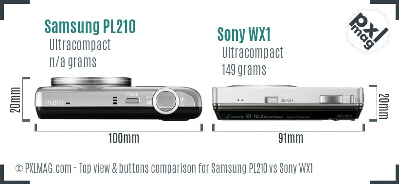 Samsung PL210 vs Sony WX1 top view buttons comparison