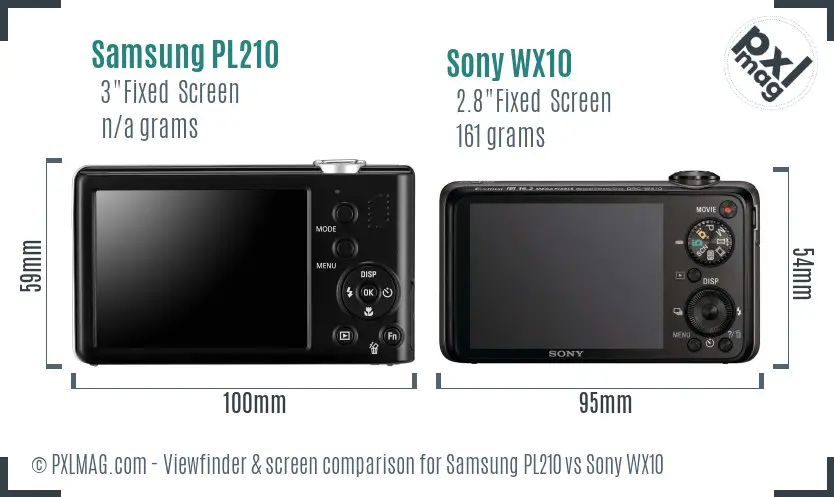 Samsung PL210 vs Sony WX10 Screen and Viewfinder comparison Samsung PL210 vs Sony WX10 Screen and Viewfinder comparison