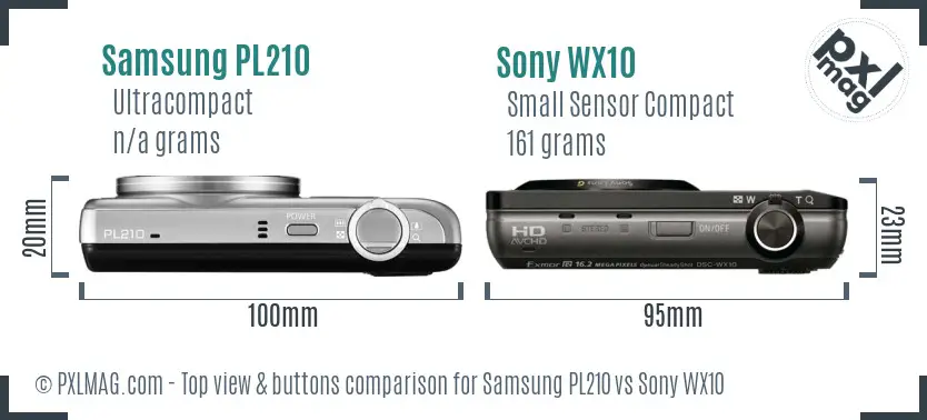 Samsung PL210 vs Sony WX10 top view buttons comparison Samsung PL210 vs Sony WX10 top view buttons comparison