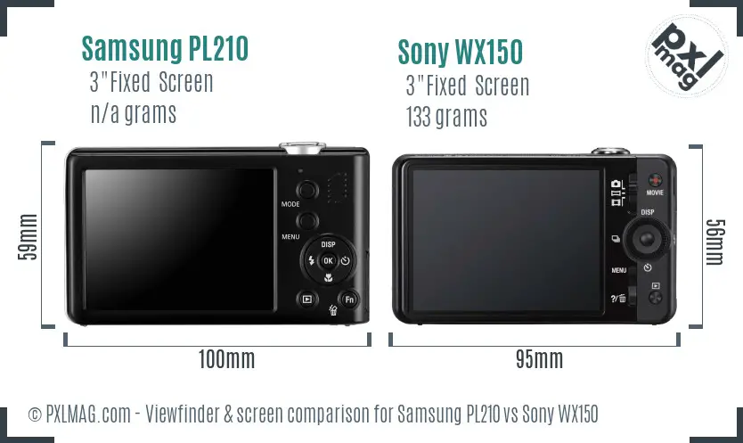 Samsung PL210 vs Sony WX150 Screen and Viewfinder comparison Samsung PL210 vs Sony WX150 Screen and Viewfinder comparison