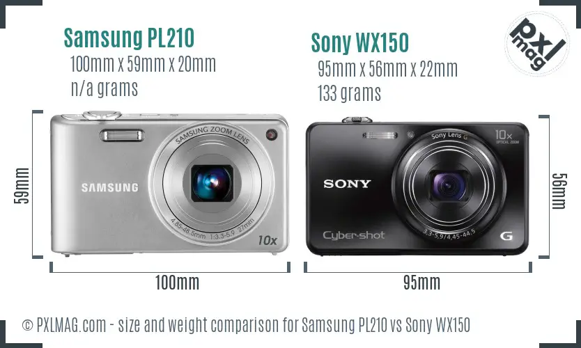 Samsung PL210 vs Sony WX150 size comparison Samsung PL210 vs Sony WX150 size comparison