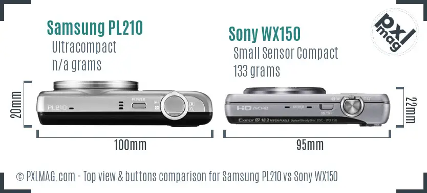 Samsung PL210 vs Sony WX150 top view buttons comparison Samsung PL210 vs Sony WX150 top view buttons comparison