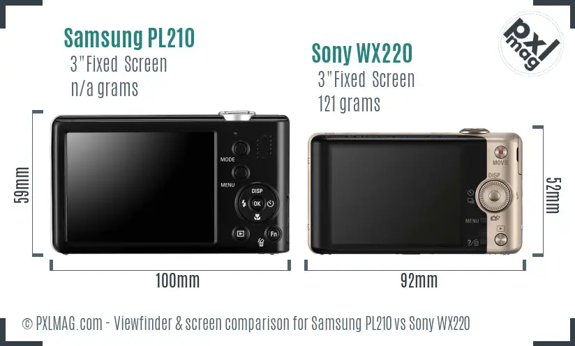 Samsung PL210 vs Sony WX220 Screen and Viewfinder comparison