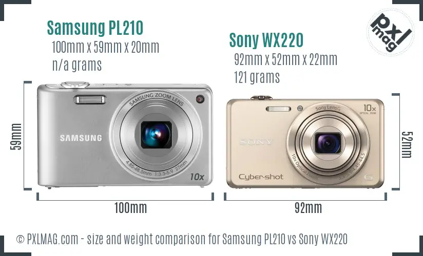 Samsung PL210 vs Sony WX220 size comparison