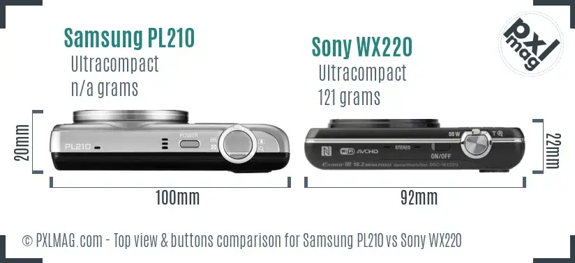 Samsung PL210 vs Sony WX220 top view buttons comparison