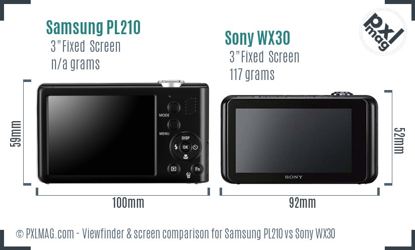 Samsung PL210 vs Sony WX30 Screen and Viewfinder comparison