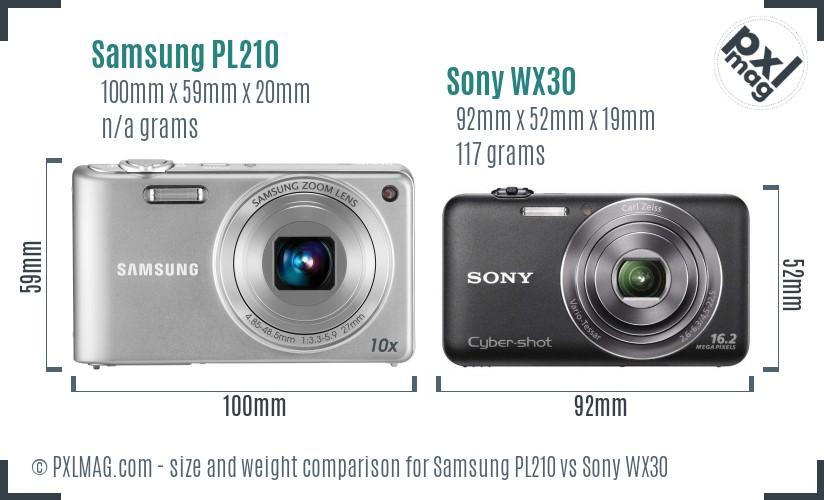 Samsung PL210 vs Sony WX30 size comparison