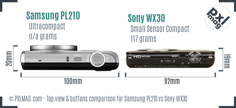 Samsung PL210 vs Sony WX30 top view buttons comparison