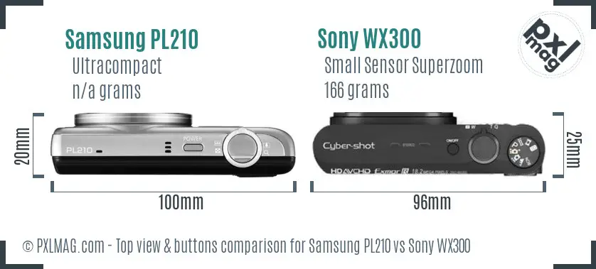 Samsung PL210 vs Sony WX300 top view buttons comparison Samsung PL210 vs Sony WX300 top view buttons comparison