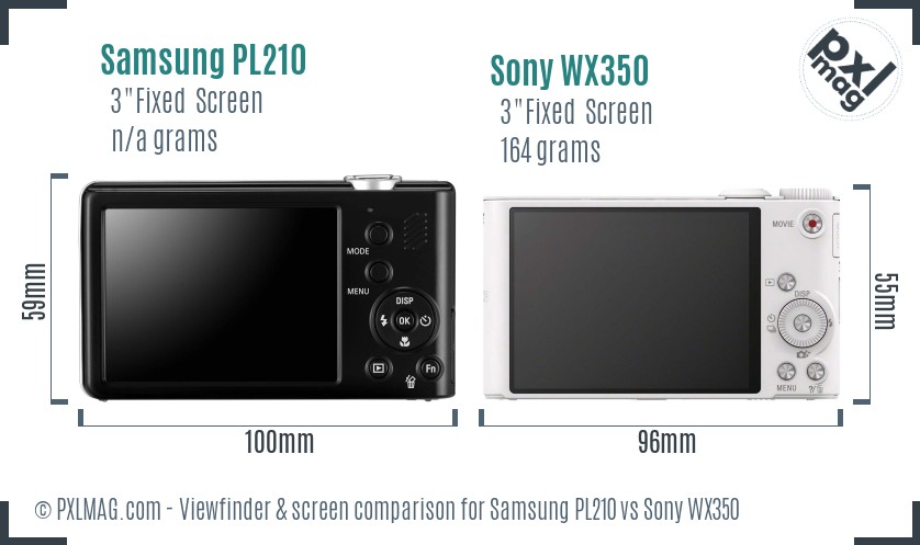 Samsung PL210 vs Sony WX350 Screen and Viewfinder comparison
