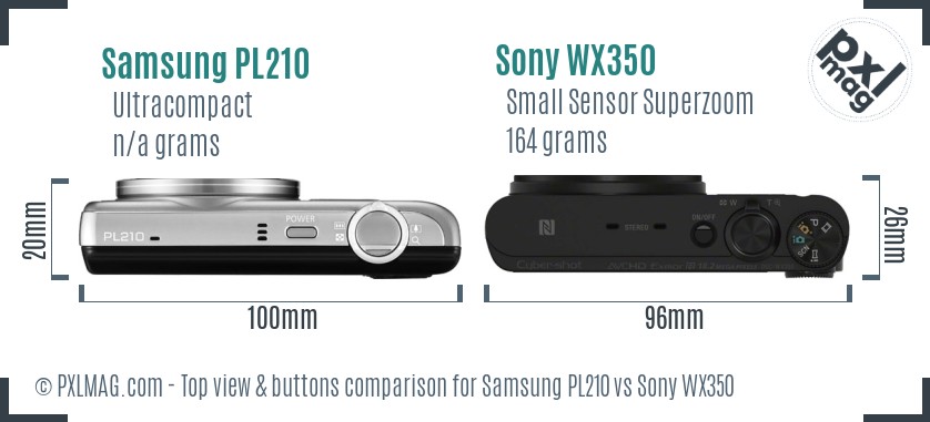 Samsung PL210 vs Sony WX350 top view buttons comparison