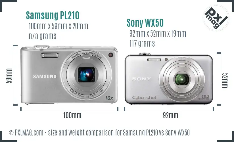 Samsung PL210 vs Sony WX50 size comparison Samsung PL210 vs Sony WX50 size comparison
