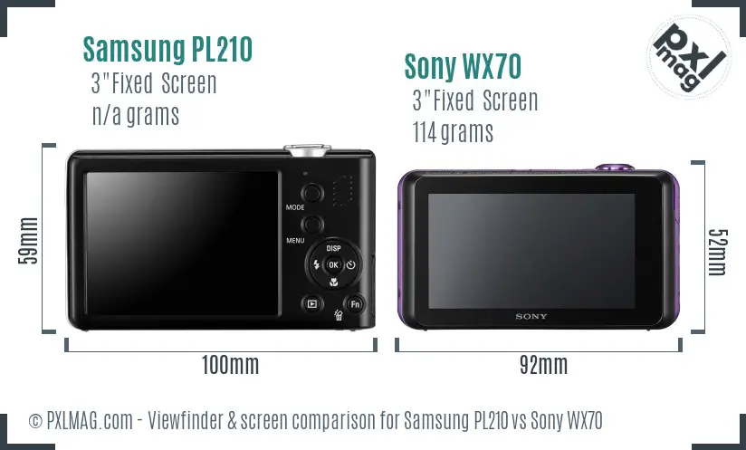 Samsung PL210 vs Sony WX70 Screen and Viewfinder comparison Samsung PL210 vs Sony WX70 Screen and Viewfinder comparison