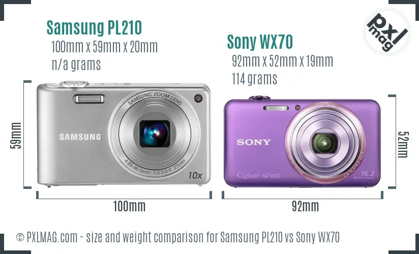 Samsung PL210 vs Sony WX70 size comparison Samsung PL210 vs Sony WX70 size comparison