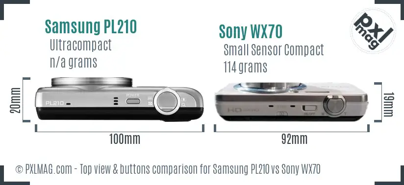 Samsung PL210 vs Sony WX70 top view buttons comparison Samsung PL210 vs Sony WX70 top view buttons comparison