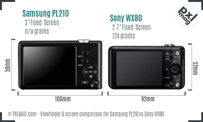 Samsung PL210 vs Sony WX80 Screen and Viewfinder comparison Samsung PL210 vs Sony WX80 Screen and Viewfinder comparison